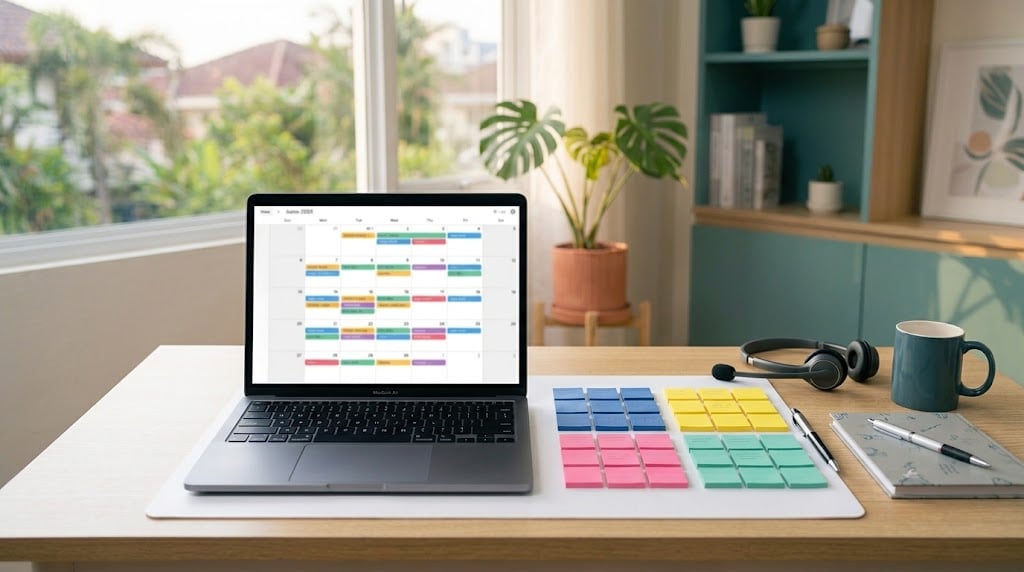 Calendar full of booked appointments on a laptop, set by a lead generation virtual assistant